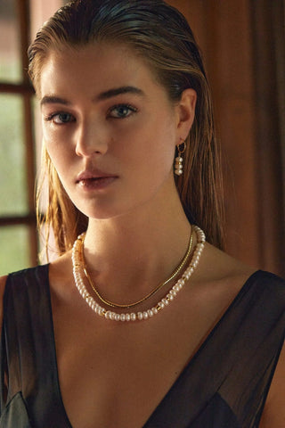 Model wearing Aline Pearls Necklace — timeless minimalist elegance