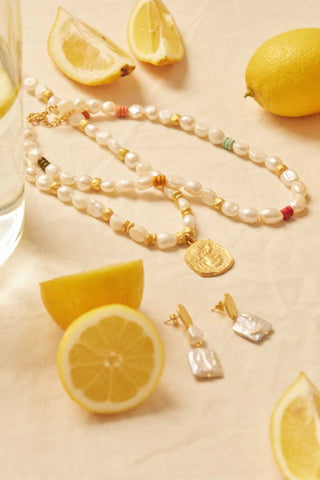 Heraklion Pearls Necklace with oversized freshwater pearls and sculptural 24K gold-plated details – handcrafted in Spain