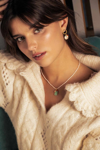 Model wearing Nikki Pearls Earrings – minimalist elegance