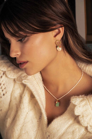Nikki Pearls Earrings styled in chic Mediterranean jewelry look