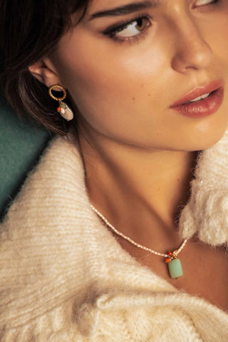 Close-up of Nikki Pearls Necklace showing pearls and delicate golden chain