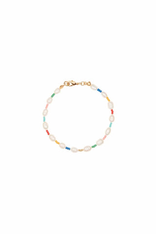 Noronha Pearls Bracelet/Anklet — freshwater pearls with colorful beads and 24K gold-plated clasp, handcrafted in Portugal