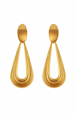Gold-plated open drop XL earrings with stamped detailing, 5.5cm — Sofia Godinho