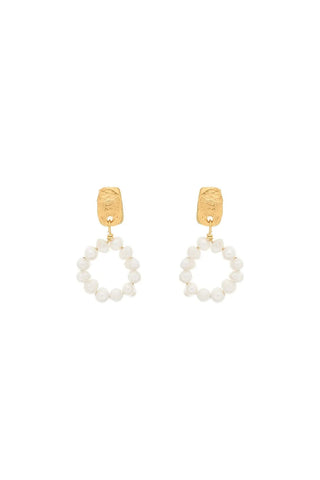 Pearly Circle Earrings with medium hoops and freshwater pearls – handcrafted in Portugal