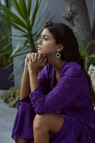 Model wearing Pearly Circle XL Earrings – bold modern elegance