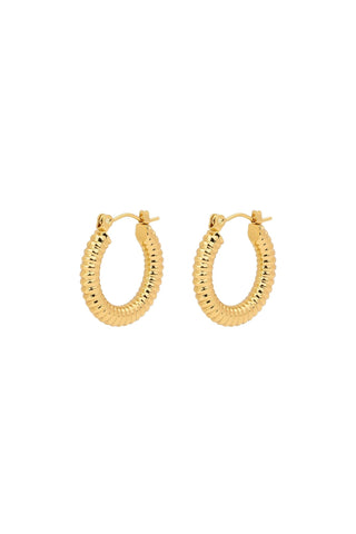 Slim Texture Huggie Hoops — stainless steel textured design